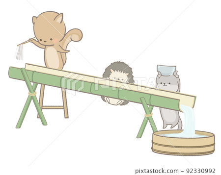 Illustration of animals doing somen noodles 92330992