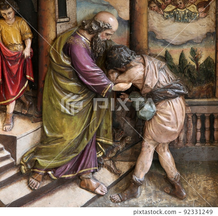Return of the prodigal son, Relief on main altar in the church of Saint Matthew in Stitar, Croatia 92331249