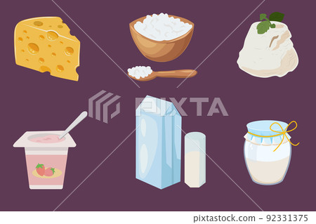 Vector collection of dairy products. Organic natural food design concept. Vector illustration EPS10 Vector collection of dairy products. Organic natural food design concept. Vector illustration EPS10 92331375