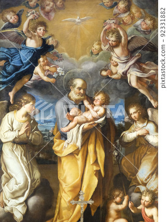 St Joseph with baby Jesus altarpiece by Francesco Cozza in Chapel Chapel of St Joseph, Basilica di Sant Andrea delle Fratte, Rome, Italy St Joseph with baby Jesus altarpiece by Francesco Cozza in Chapel Chapel of St Joseph, Basilica di Sant Andrea delle Fratte, Rome, Italy 92331882