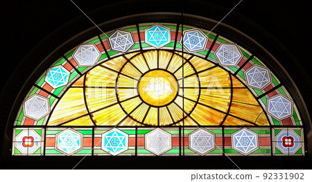 Holy Spirit Bird, stained glass in Basilica dei Santi Ambrogio e Carlo al Corso, Rome, Italy 92331902