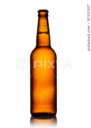 Bottle of beer with drops on white background. Bottle of beer with drops on white background. 92332927