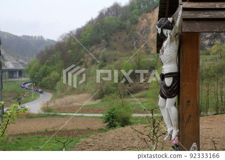 Roadside Crucifix in Zagorje region, Croatia 92333166