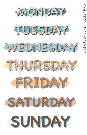 Vector Set of phrases with days of the week. Autumn Design for blog, print, scrapbooking, diary, calendar. 92334679