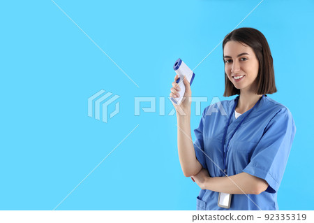 Concept of healthcare worker with young woman, space for text 92335319