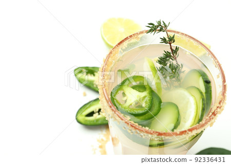 Concept of drink with jalapeno cocktail, space for text Concept of drink with jalapeno cocktail, space for text 92336431