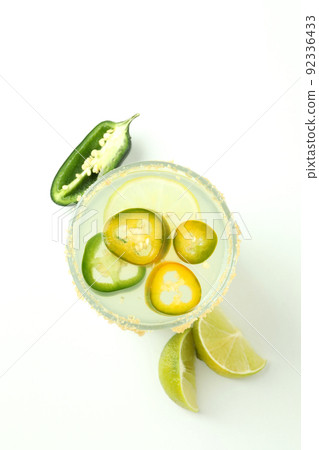 Concept of drink with jalapeno cocktail, top view 92336433