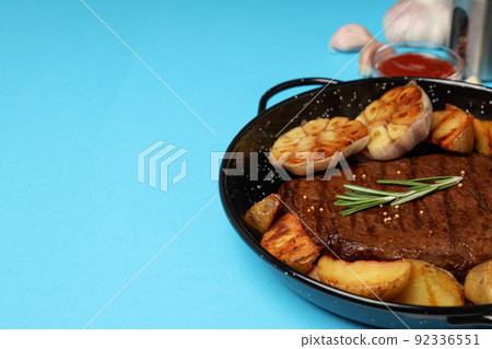 Concept of tasty food with beef steak, space for text Concept of tasty food with beef steak, space for text 92336551