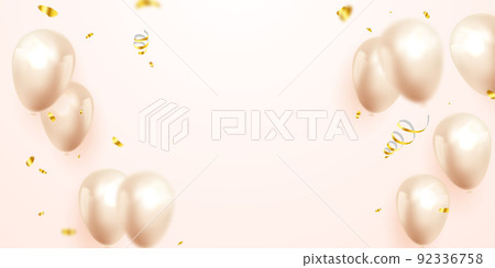 Celebrate with golden balloons and ornate confetti for festive party decorations vector illustration. 92336758