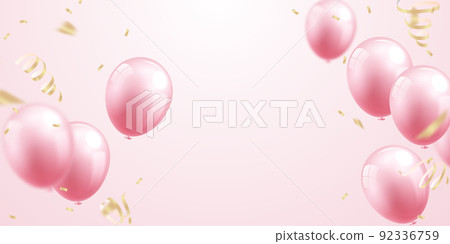 Celebrate with pink balloons with confetti for festive decorations vector illustration. 92336759