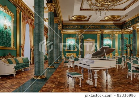 The ballroom and restaurant in classic style. 3D render. The ballroom and restaurant in classic style. 3D render. 92336996