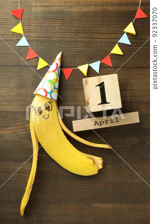 Concept of April Fool's Day on wooden table 92337070