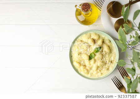 Concept of tasty food with potato gnocchi, space for text 92337587