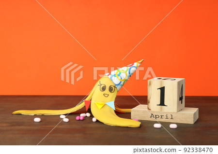 Concept of April Fool's Day on wooden table 92338470