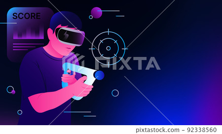 Shooter Video Game in Metaverse. Virtual Reality Gaming Illustration 92338560