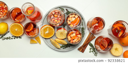 Concept of alcohol drink with Sangria, top view Concept of alcohol drink with Sangria, top view 92338621