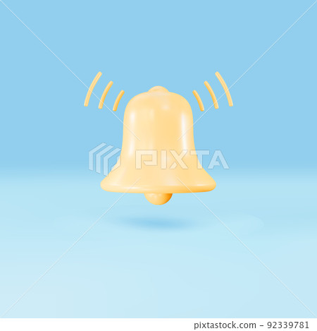 3D yellow Notification bell on blue background. Vector illustration. 92339781