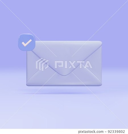 3D blue email icon with check  mark button, unread mail logo. Vector illustration. 92339802
