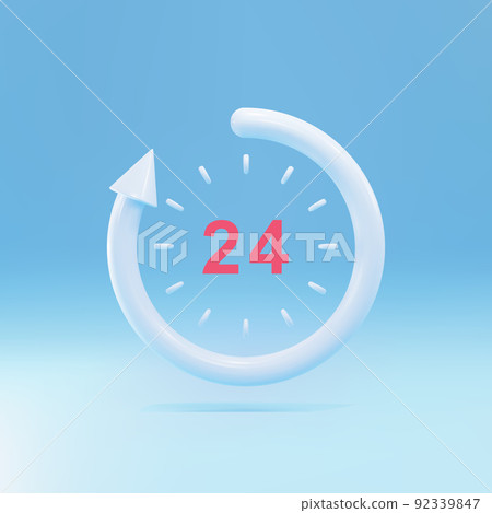 3d 24 hours watch with arrow. Support service, time, working hours, delivery concept. Vector illustration. 92339847