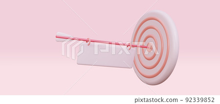 3D illustration. The arrow hit the center of the target with the billboard, signboard. Rush business achievement concept. Vector illustration. 3D illustration. The arrow hit the center of the target with the billboard, signboard. Rush business achievement concept. Vector illustration. 92339852