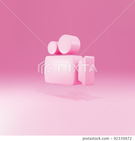 3d Pink Movie or Video camera icon isolated on pink background. Cinema camera icon. Vector illustration. 92339872
