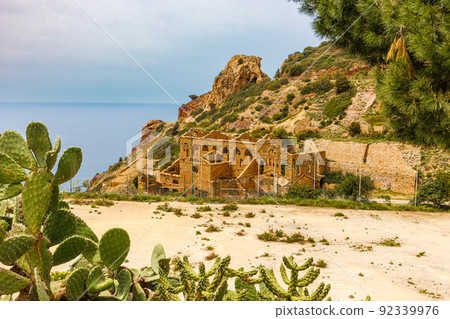 Old mine ruins in the area between Masua and Nebida on Sardinia island 92339976