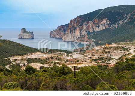 Old mine ruins in the area between Masua and Nebida on Sardinia island 92339993