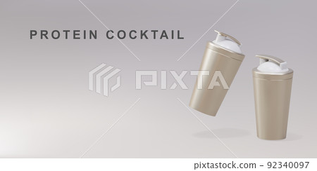 3d two Sports golds shakers isolated for grey background. Shaker for water and protein shakes. Vector illustration. 92340097