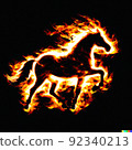 Fiery horse on black background 92340213