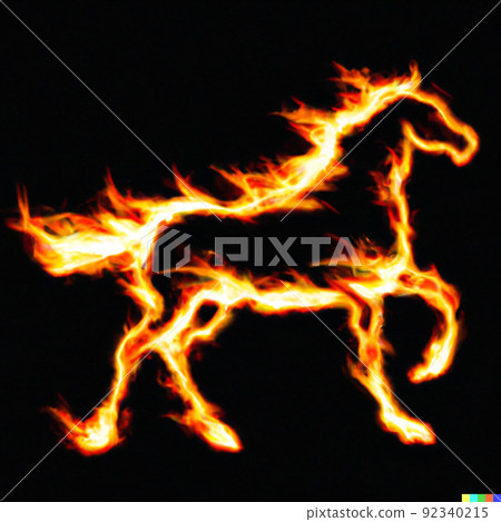 Fiery horse on black background Fiery horse on black background 92340215