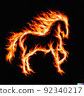 Abstract illustration of running horse in fire background. 92340217