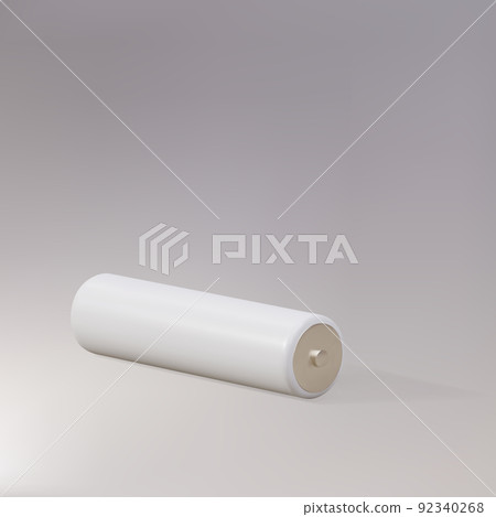 3d Realistic white AA Type Battery. Battery Accumulator for vaping on a grey background. Vector illustration. 92340268