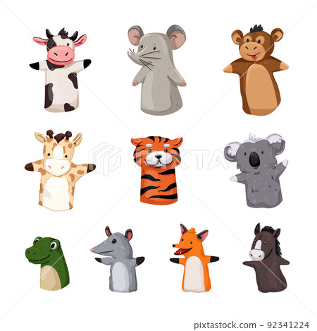 animal hand puppets set cartoon vector illustration 92341224