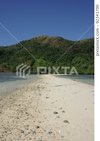 Snake Island on Vigan Island, Palawan, Philippines A long sandbar connecting the main island and a small island 92341790