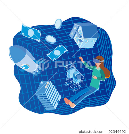 A woman enjoying virtual space 92344692
