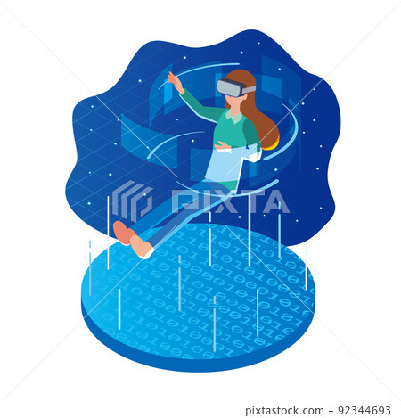A woman enjoying virtual space 92344693