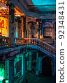 Nighttime fire-damaged old interior of St. Anne's Lutheran Church in St. Petersburg, Russia. Annenkirche, vertical photo 92348431