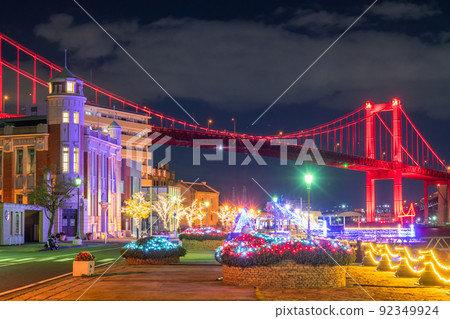 《Fukuoka Prefecture》 Night view of Wakato Bridge, Kitakyushu City 92349924