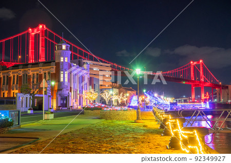 《Fukuoka Prefecture》 Night view of Wakato Bridge, Kitakyushu City 《Fukuoka Prefecture》 Night view of Wakato Bridge, Kitakyushu City 92349927