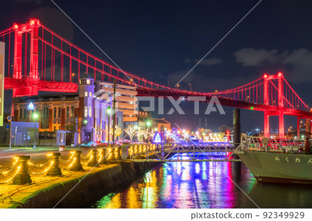 《Fukuoka Prefecture》 Night view of Wakato Bridge, Kitakyushu City 《Fukuoka Prefecture》 Night view of Wakato Bridge, Kitakyushu City 92349929