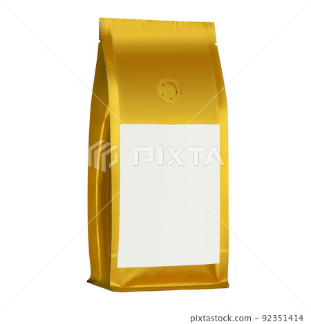 Foil plastic bags isolated on white background. Packaging template mockup, empty label. Foil plastic bags isolated on white background. Packaging template mockup, empty label. 92351414
