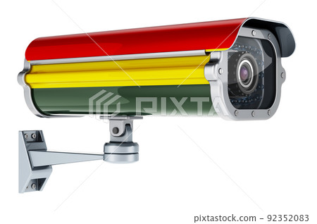 Surveillance camera with Bolivian flag. 3D rendering Surveillance camera with Bolivian flag. 3D rendering 92352083