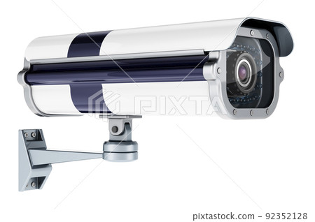 Surveillance camera with Finnish flag. 3D rendering Surveillance camera with Finnish flag. 3D rendering 92352128