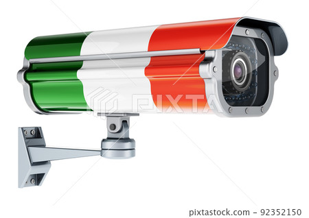 Surveillance camera with Irish flag. 3D rendering Surveillance camera with Irish flag. 3D rendering 92352150