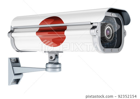 Surveillance camera with Japanese flag. 3D rendering Surveillance camera with Japanese flag. 3D rendering 92352154