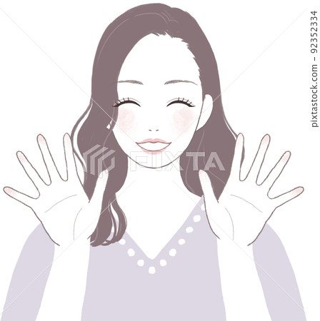 Cute long-haired woman with a smile pose ver with open hands Cute long-haired woman with a smile pose ver with open hands 92352334