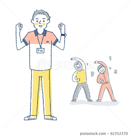 Elderly people doing gymnastics with men who teach exercise Elderly people doing gymnastics with men who teach exercise 92352370