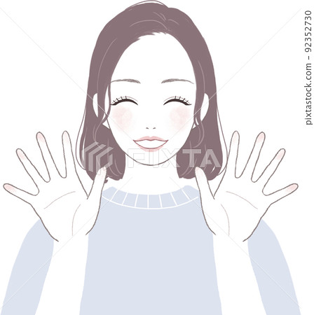 Cute bob cut (straight) woman with a smile Pose ver with open hands Cute bob cut (straight) woman with a smile Pose ver with open hands 92352730