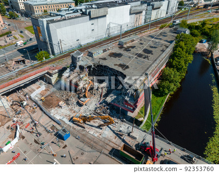 Demolition of the Titanic building in the center of Riga Demolition of the Titanic building in the center of Riga 92353760