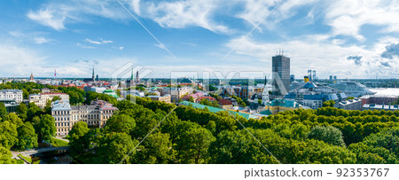 Close up panoramic view of the cathedral with Riga old town in the background. 92353767